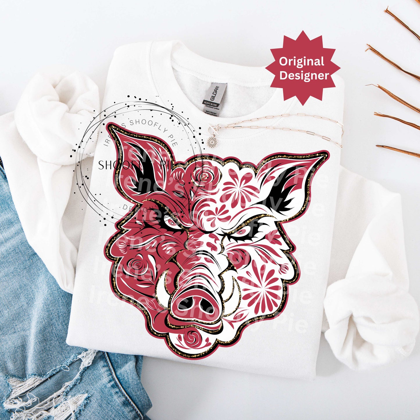 Razorback Pig Png, Floral Razorback Pig Mascot Png, Game Day Sports PNG