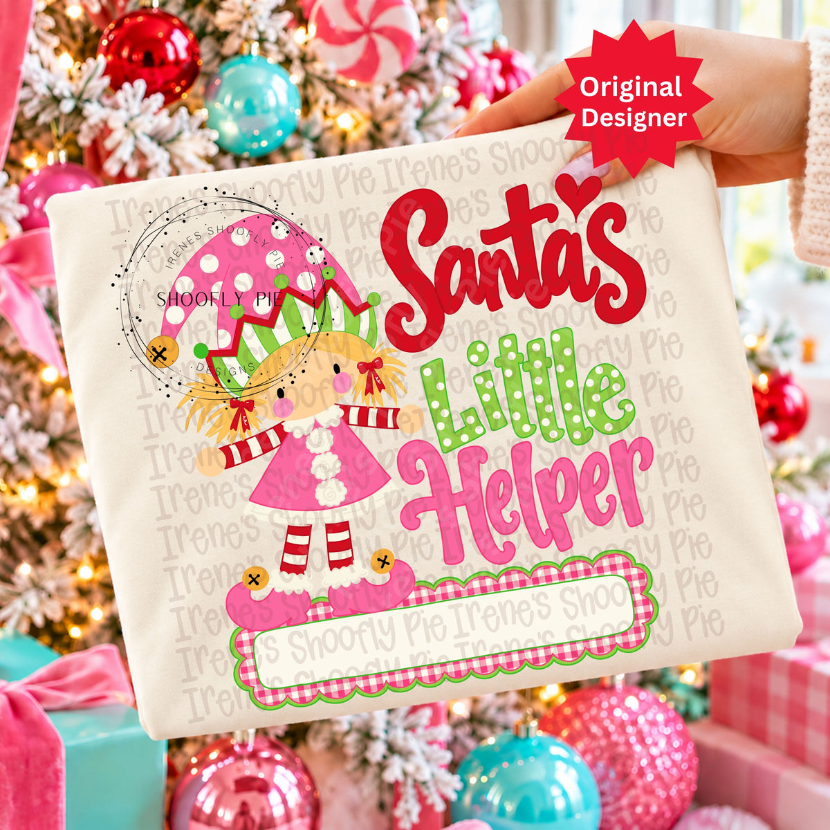 Santa's Little Helper Girl Elf Name Plate PNG