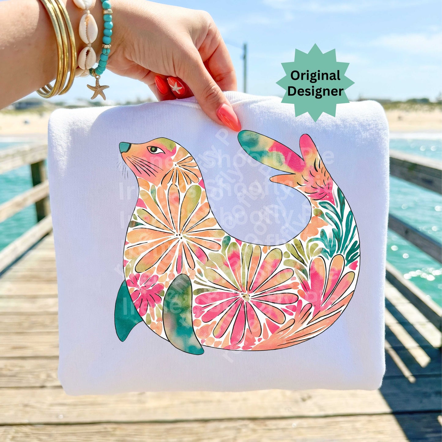 Floral Sea Lion t-shirt PNG