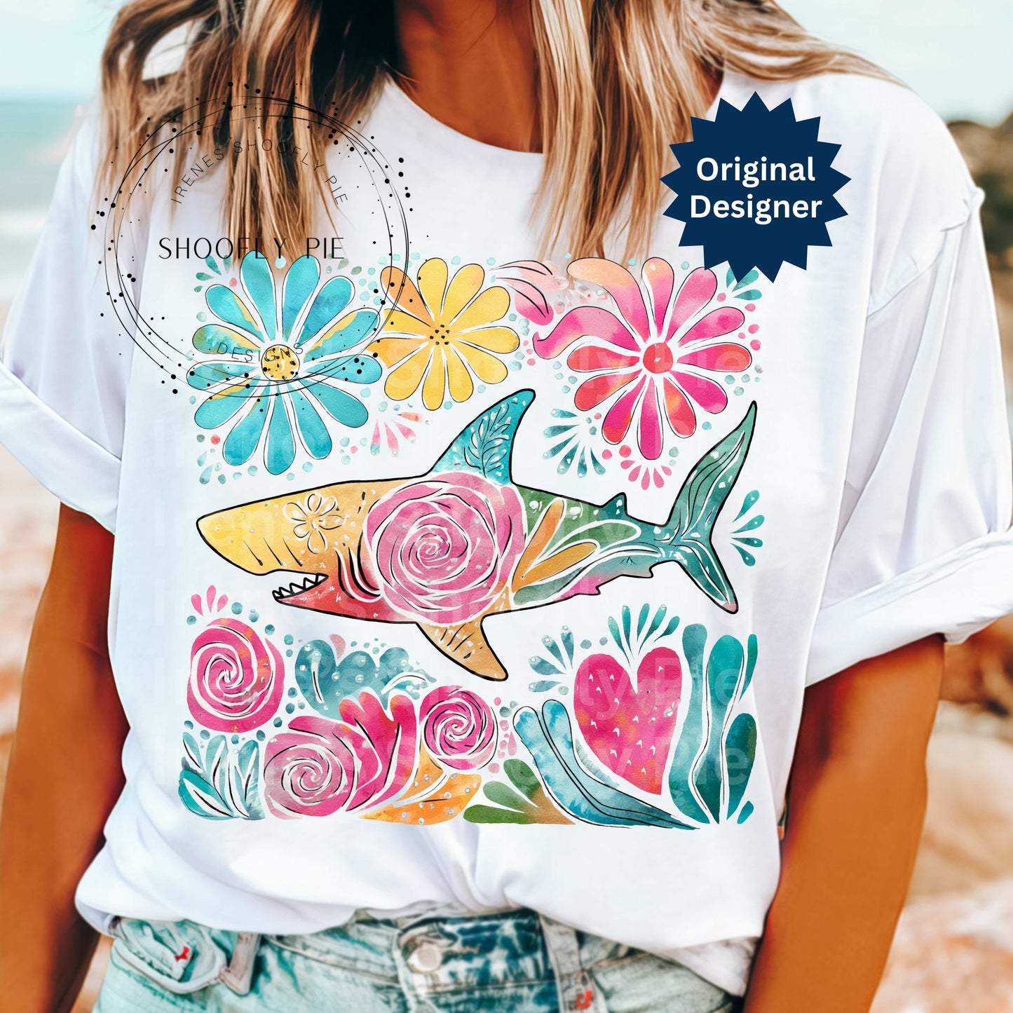 Summer Floral Shark PNG