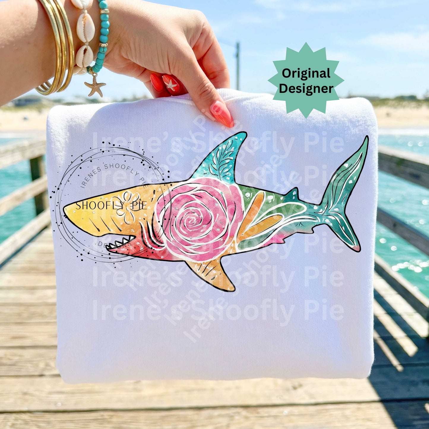Summer Floral Shark PNG
