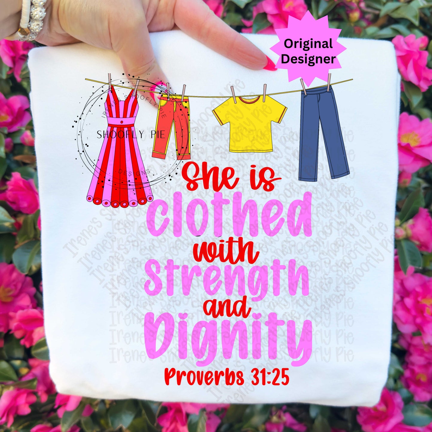 She is Clothed In Strength Bible Verse PNG