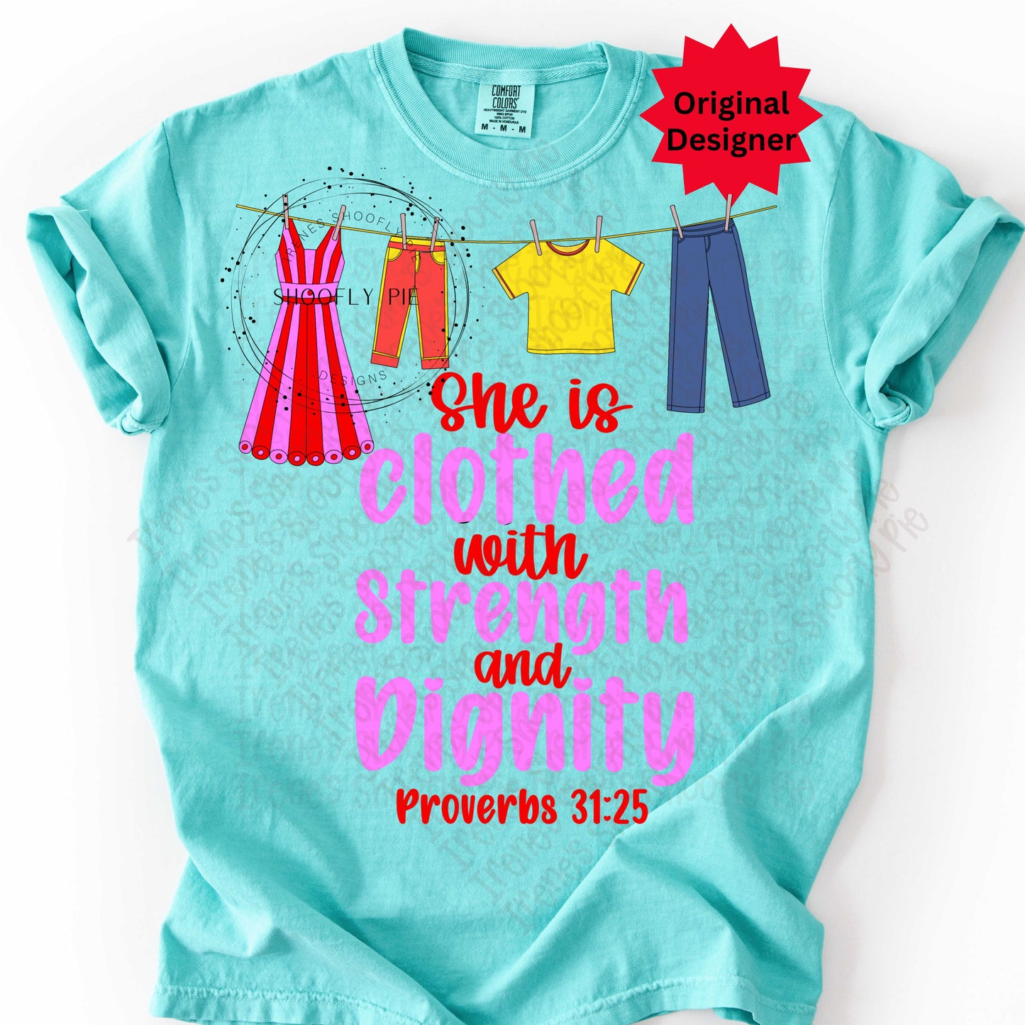She is Clothed In Strength Bible Verse PNG