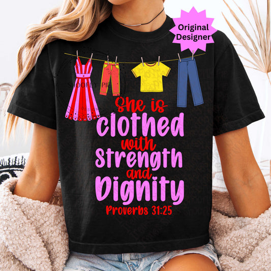 She is Clothed In Strength Bible Verse PNG