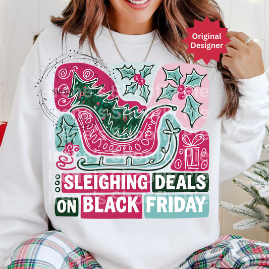Sleighing Deals On Black Friday Png, Christmas Shopping Crew Png
