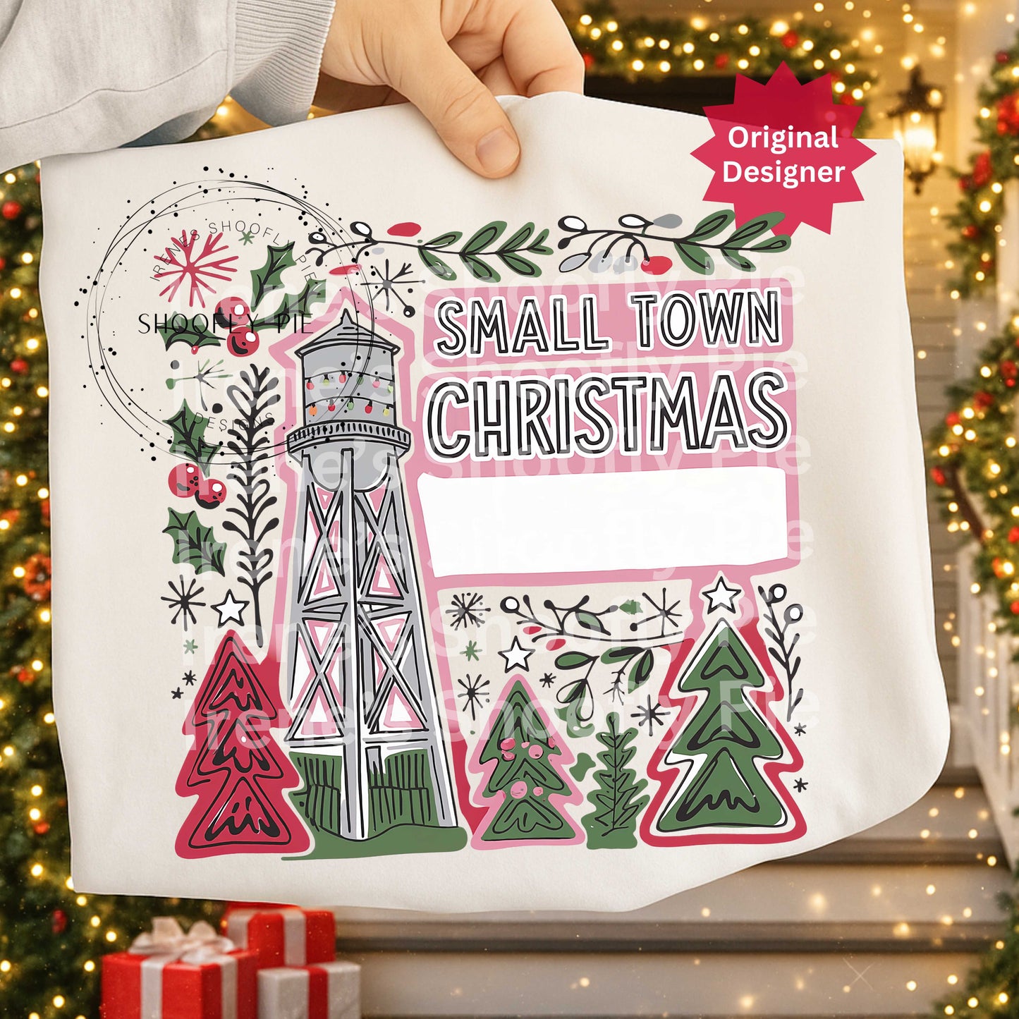 Small Town Christmas Water Tower Personalized PNG