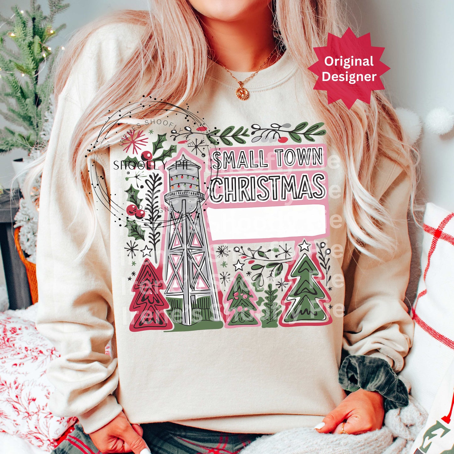 Small Town Christmas Water Tower Personalized PNG