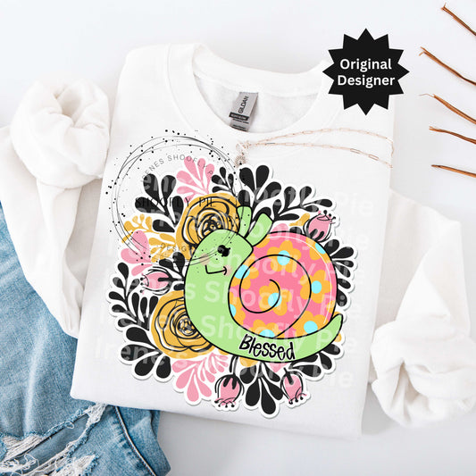 Snail T-shirt Design PNG - Spring Floral Sublimation Design