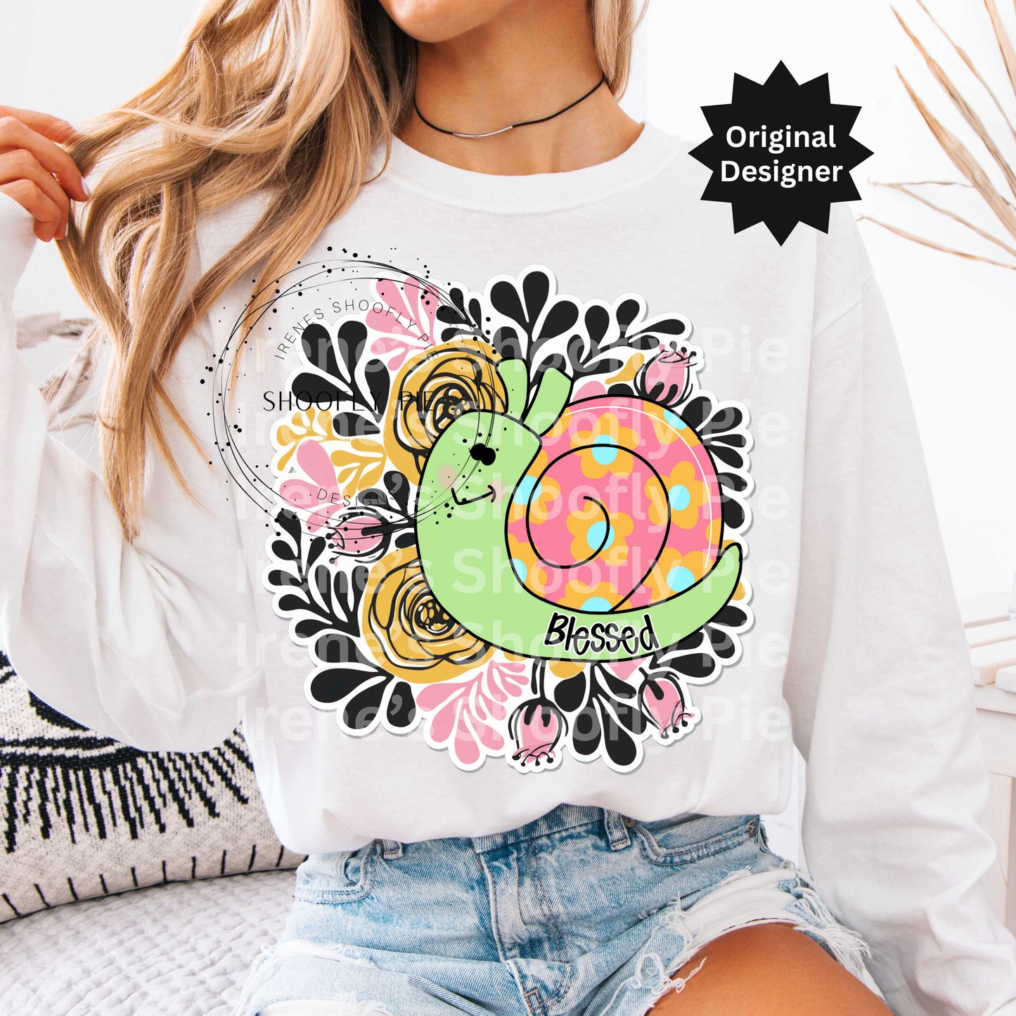 Snail T-shirt Design PNG - Spring Floral Sublimation Design