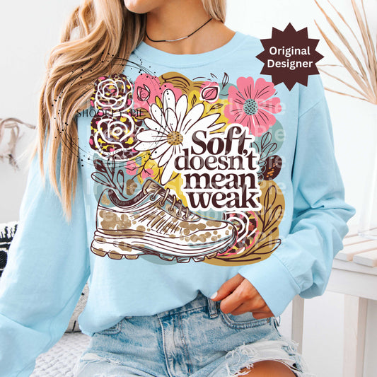 Runner T-shirt PNG, Floral Runner Png, Soft Doesn't Mean Weak PNG