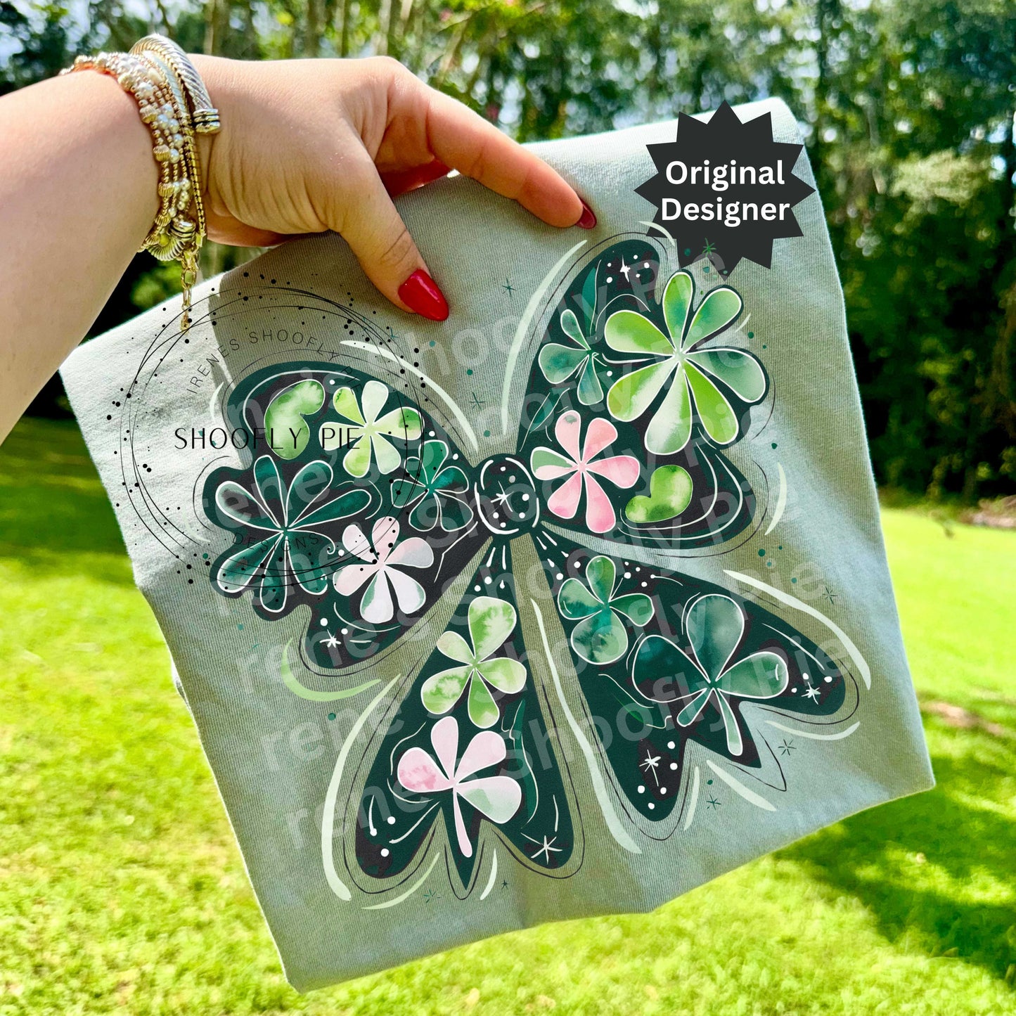 Coquette St. Patrick's Day Shamrock Bow T-Shirt Design PNG