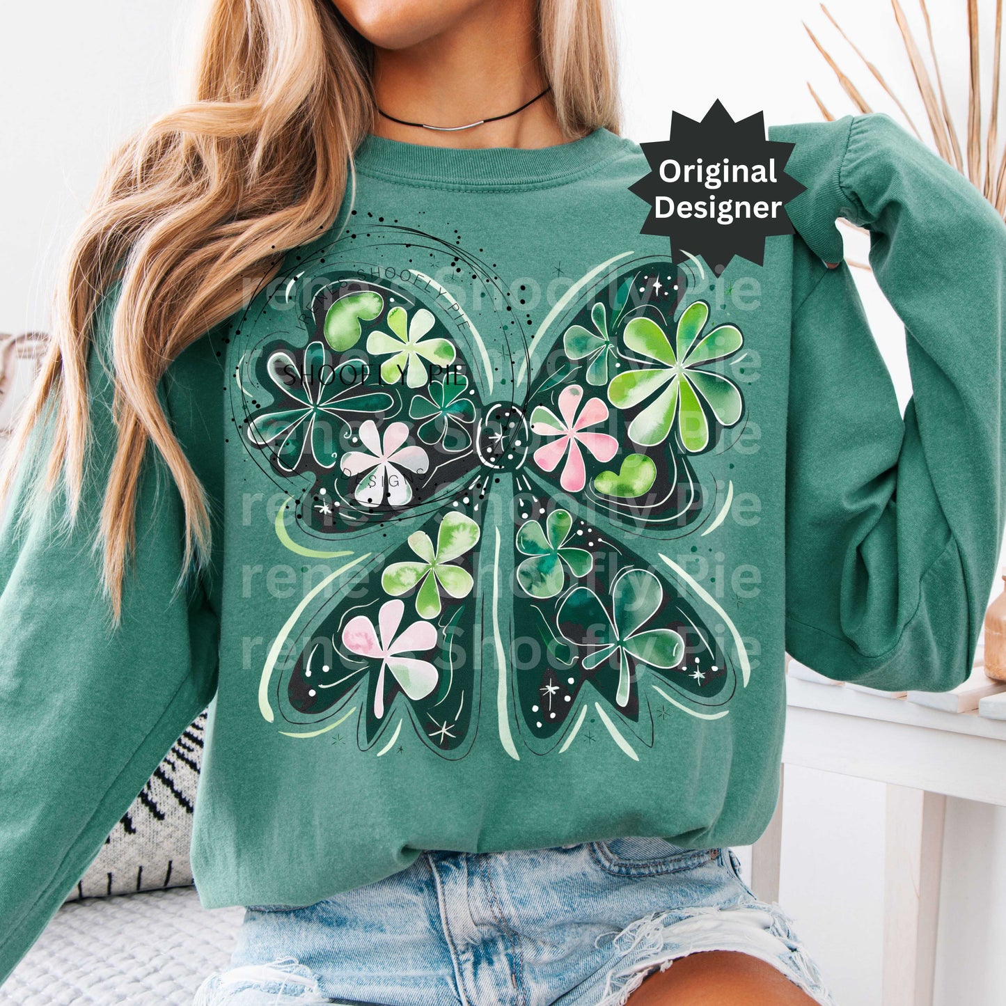 Coquette St. Patrick's Day Shamrock Bow T-Shirt Design PNG