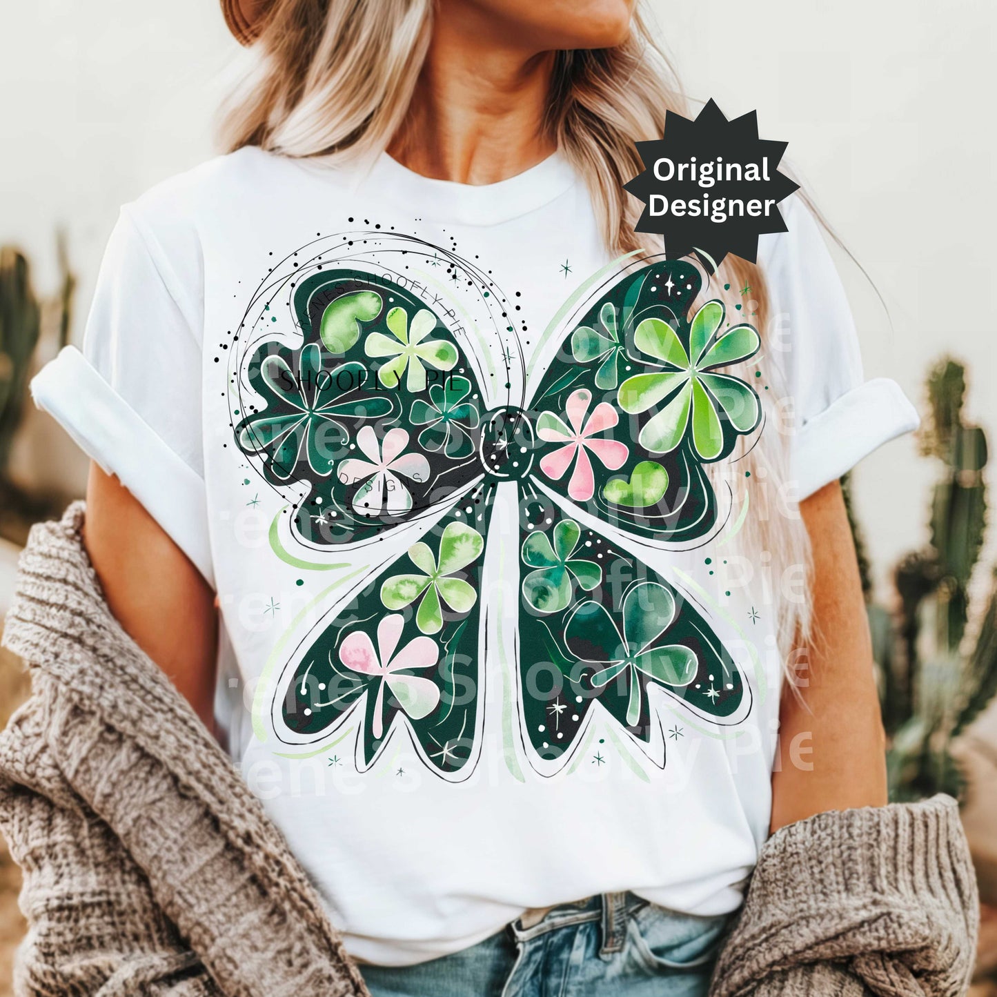 Coquette St. Patrick's Day Shamrock Bow T-Shirt Design PNG
