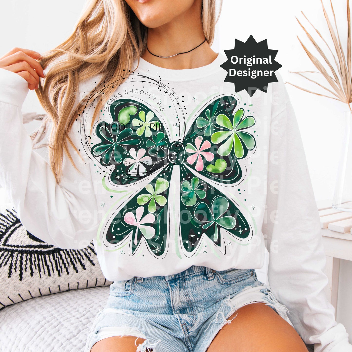 Coquette St. Patrick's Day Shamrock Bow T-Shirt Design PNG