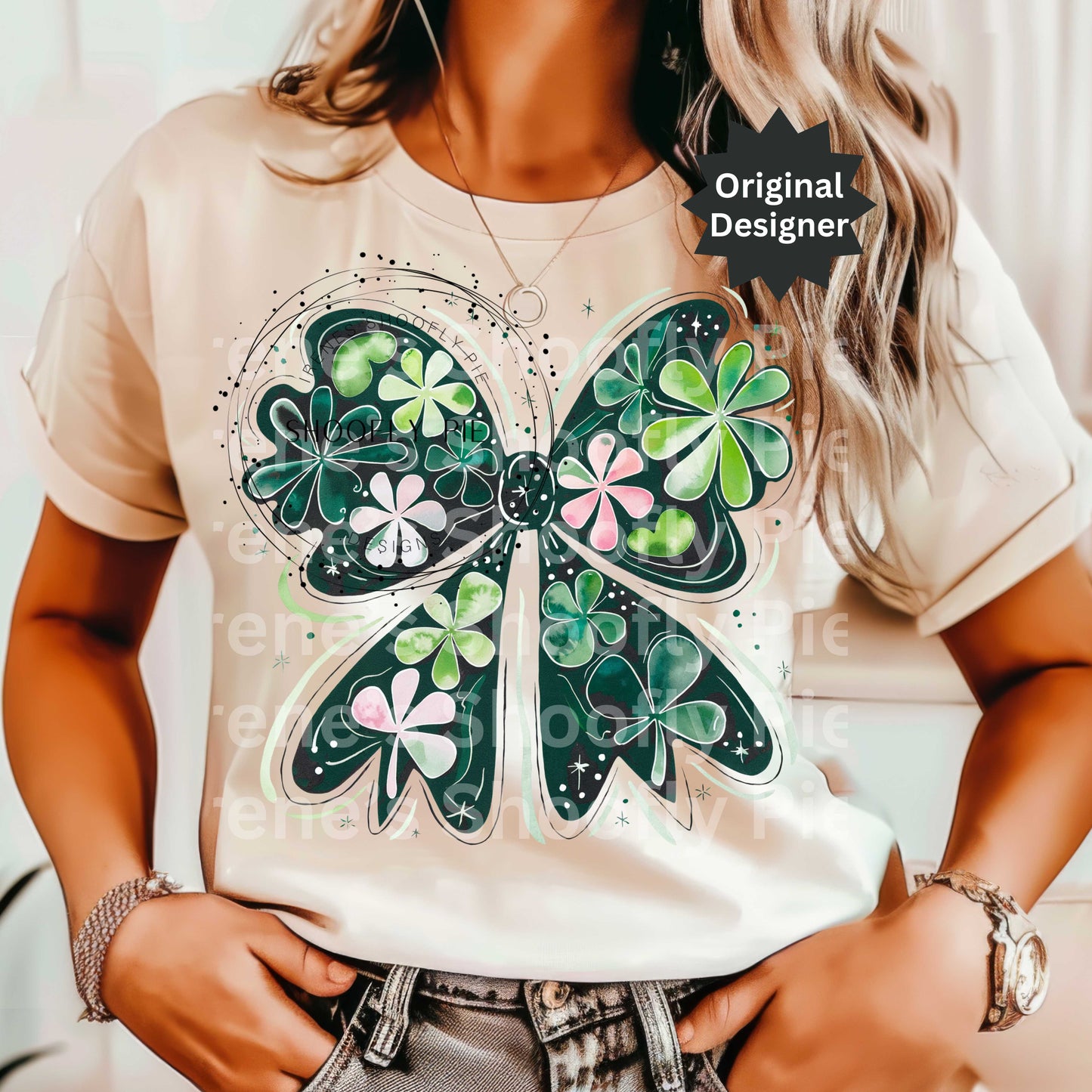 Coquette St. Patrick's Day Shamrock Bow T-Shirt Design PNG