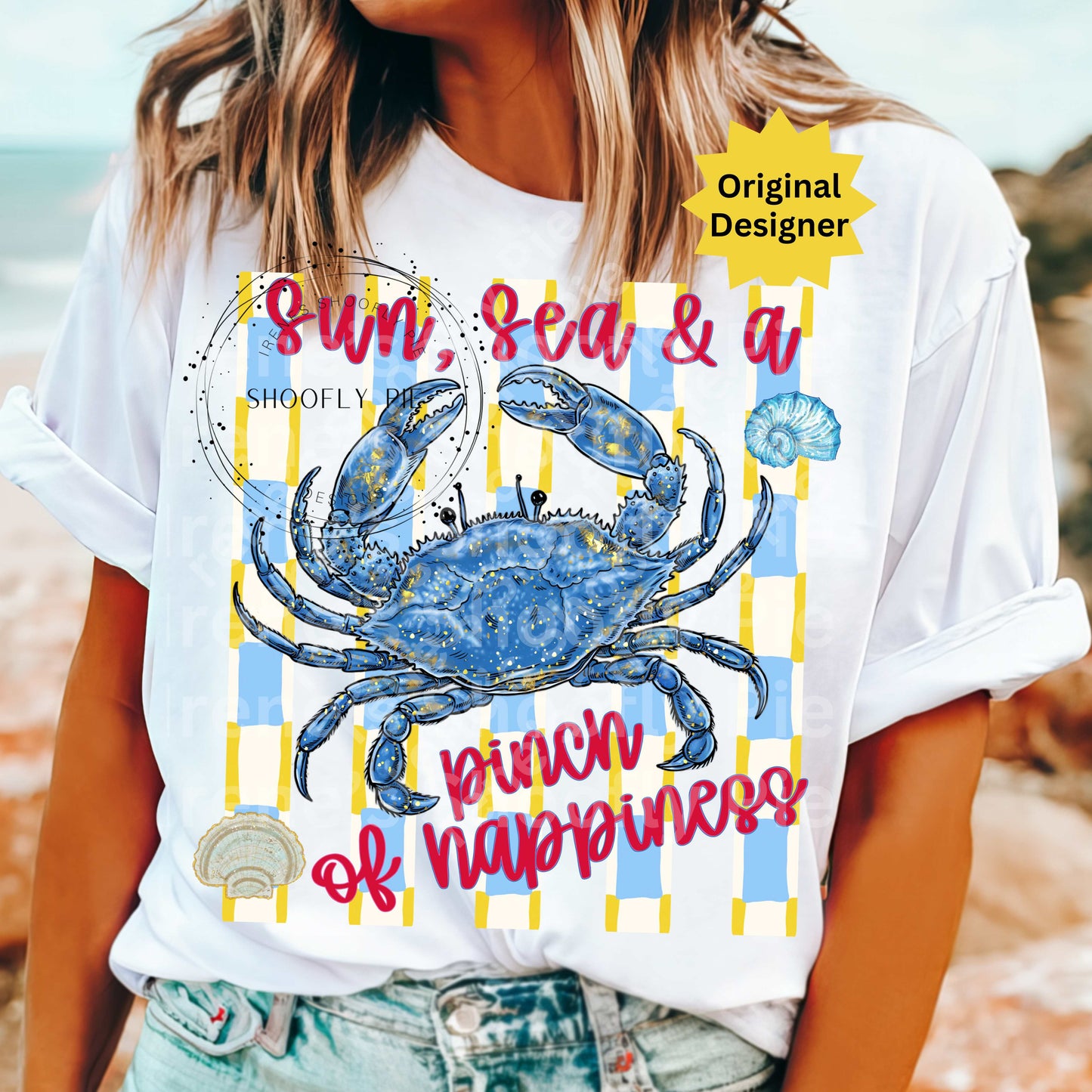 Sea Sun and a Pinch of Happiness Summer Crab Design PNG
