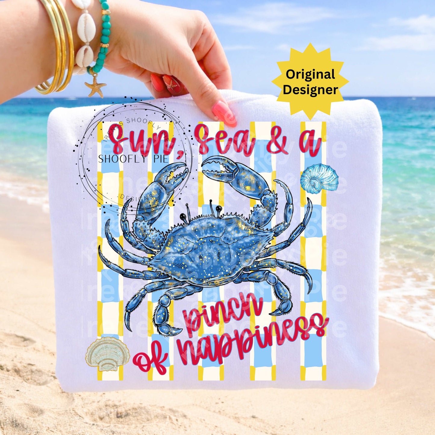 Sea Sun and a Pinch of Happiness Summer Crab Design PNG
