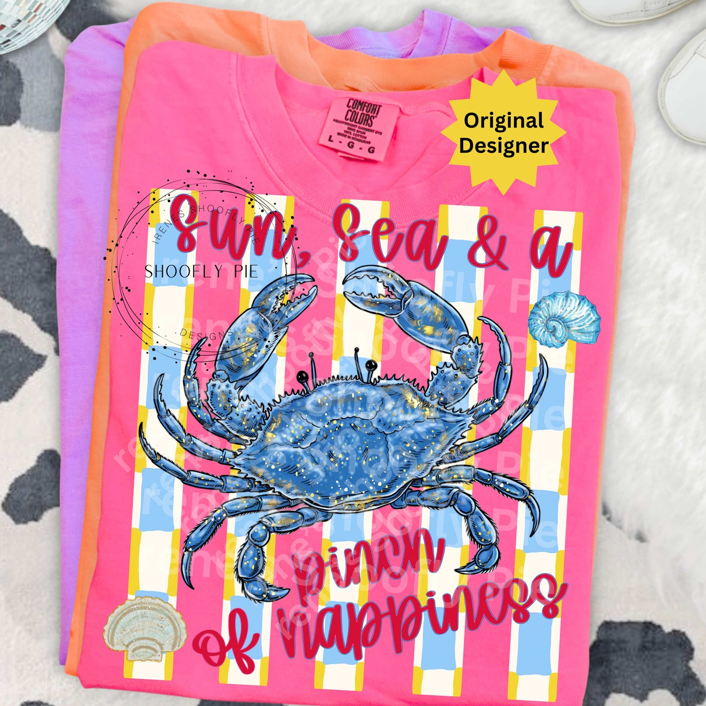 Sea Sun and a Pinch of Happiness Summer Crab Design PNG