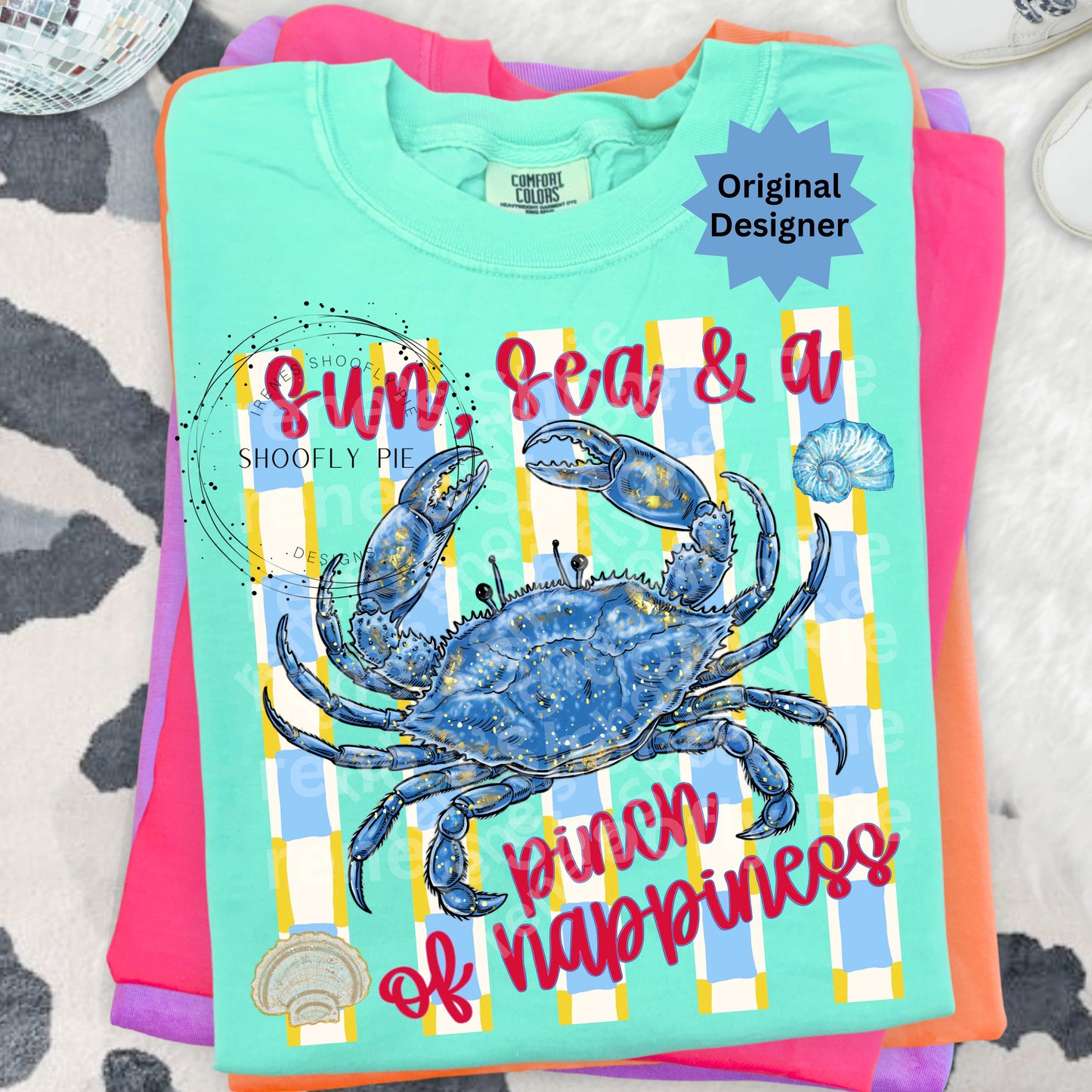 Sea Sun and a Pinch of Happiness Summer Crab Design PNG