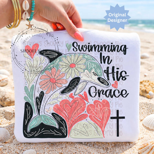 Christian Beach T-shirt PNG - Christian Dolphin PNG - Swimming in His Grace PNG