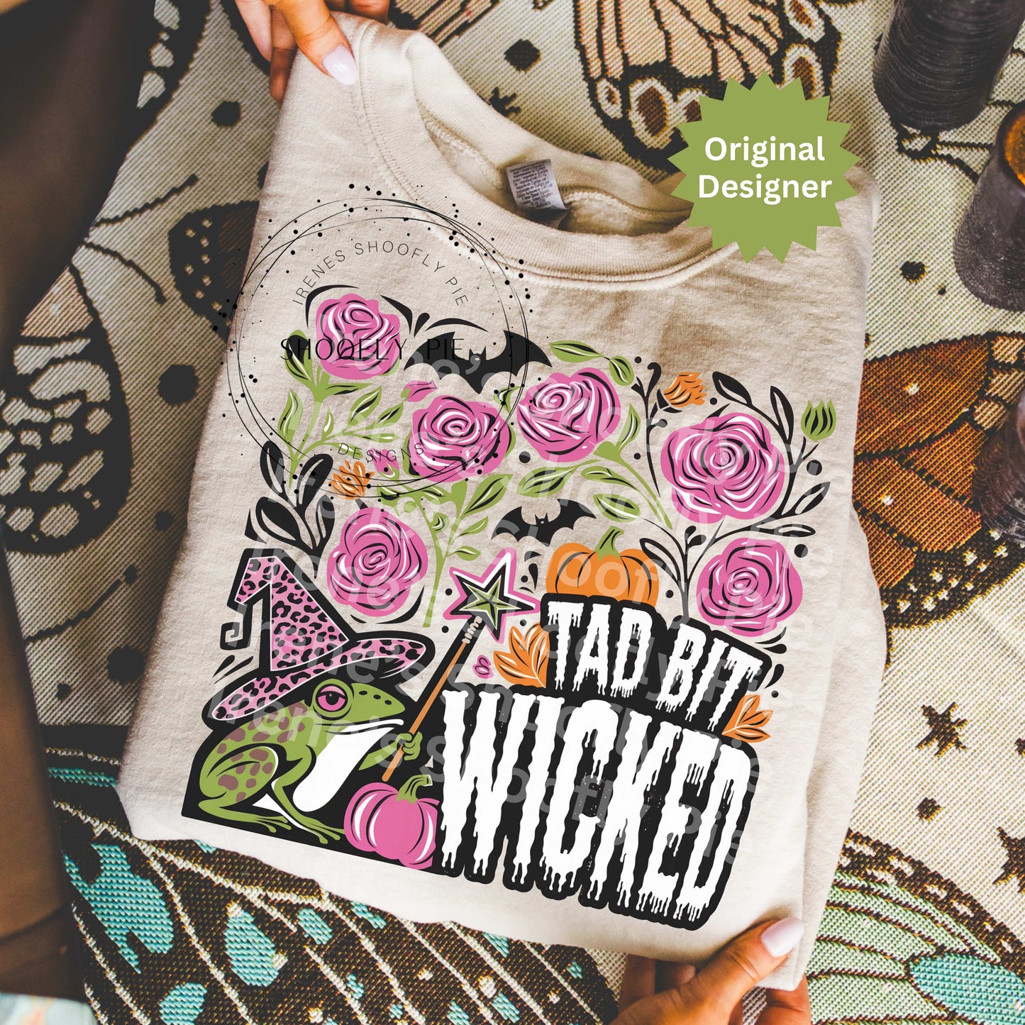 Floral Halloween Frog Tad Bit Wicked PNG