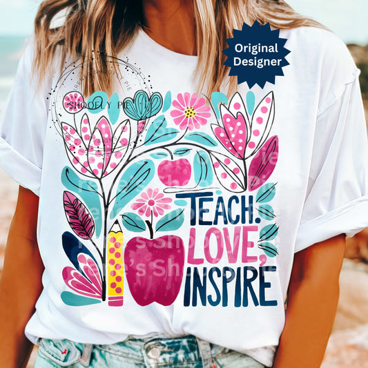 Teach Love Inspire PNG, Boho Floral Teacher PNG