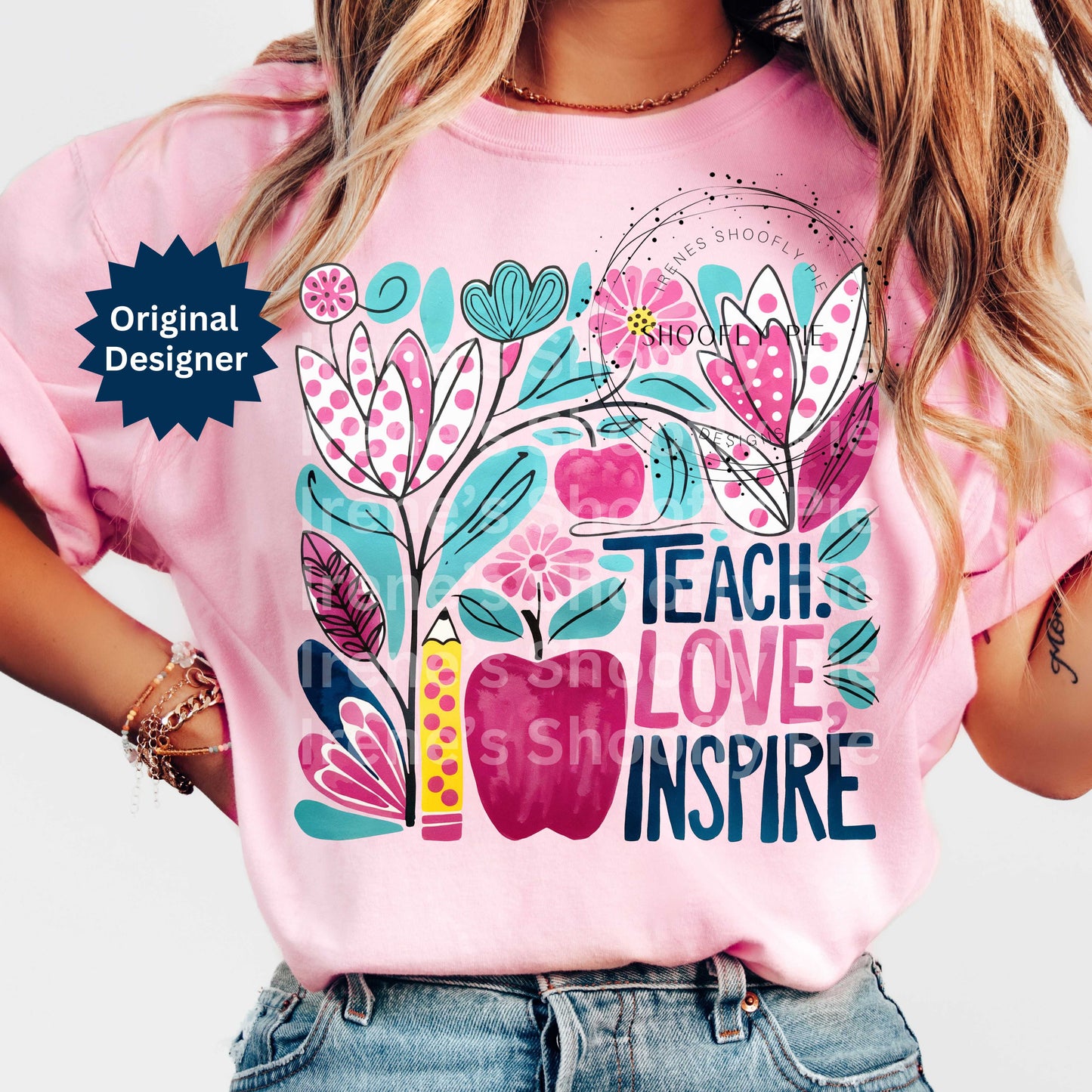 Teach Love Inspire PNG, Boho Floral Teacher PNG