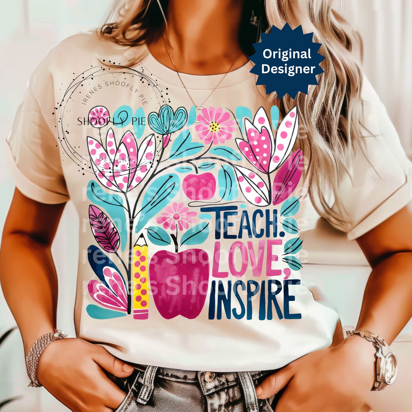 Teach Love Inspire PNG, Boho Floral Teacher PNG