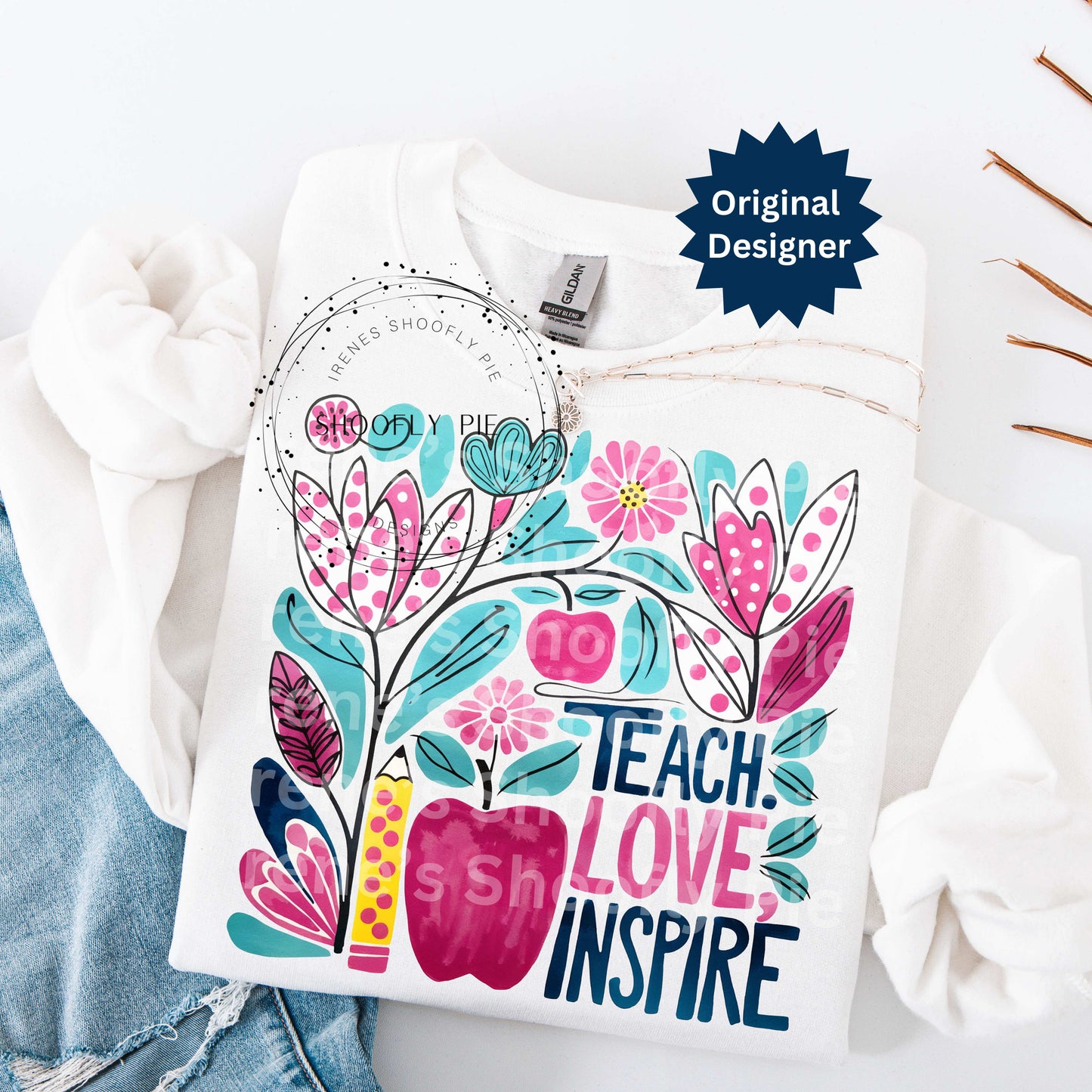 Teach Love Inspire PNG, Boho Floral Teacher PNG
