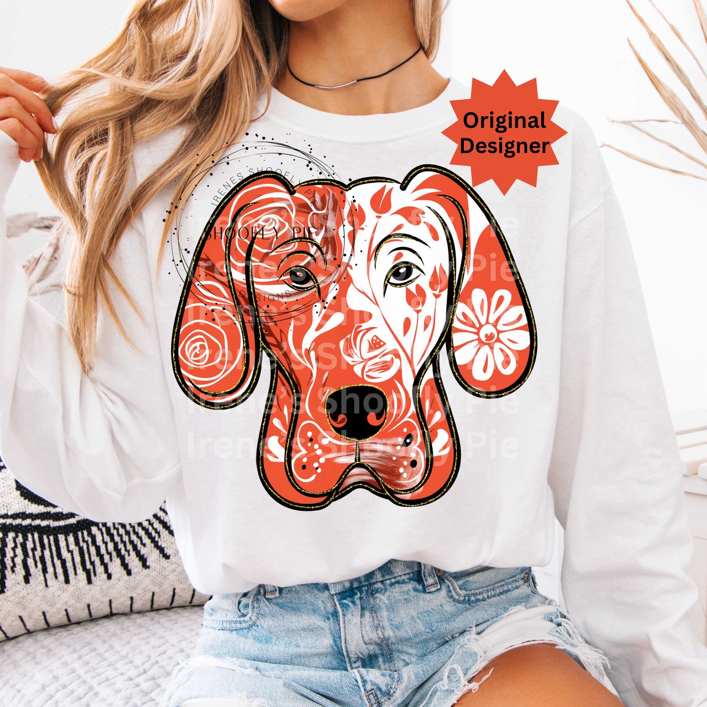 Game Day Orange and White Tshirt Design - Sports Hound Dog PNG