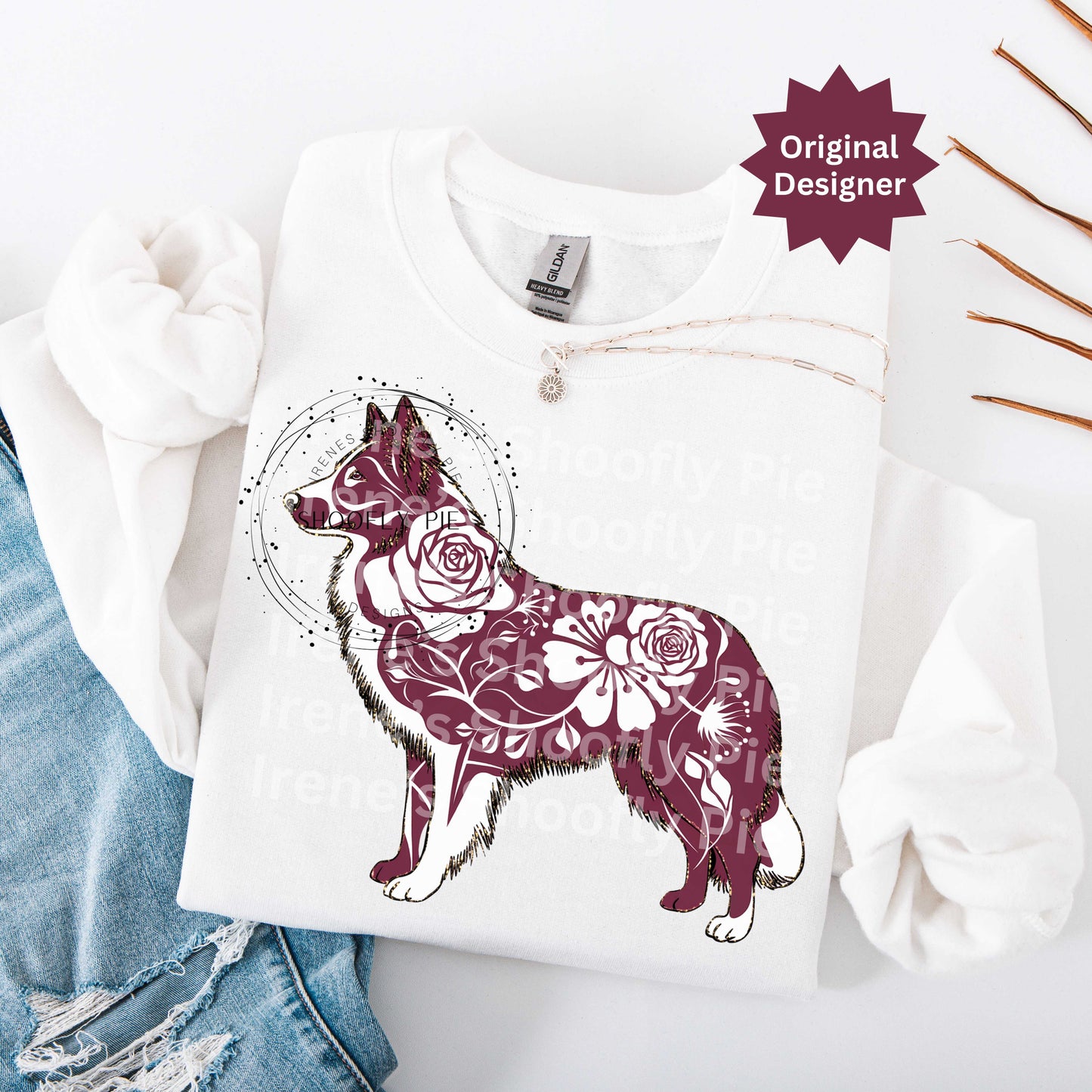 Team Mascot Collie Maroon and White PNG, Sports Floral Team Mascot Design PNG