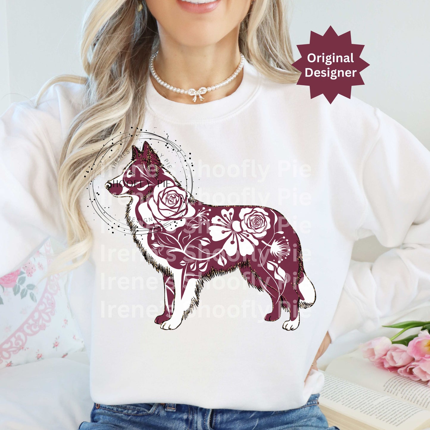 Team Mascot Collie Maroon and White PNG, Sports Floral Team Mascot Design PNG