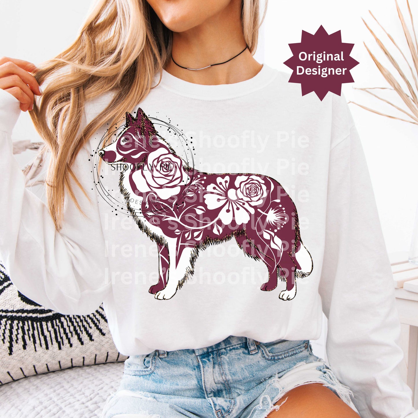 Team Mascot Collie Maroon and White PNG, Sports Floral Team Mascot Design PNG