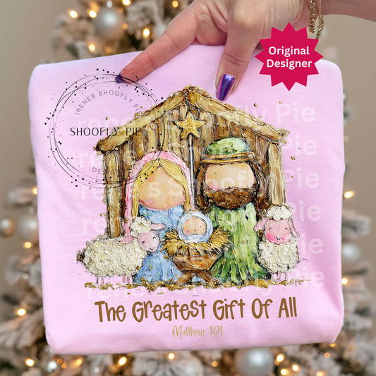 The Greatest Gift Of All Nativity Png, Christian Christmas Png, Sublimation Design