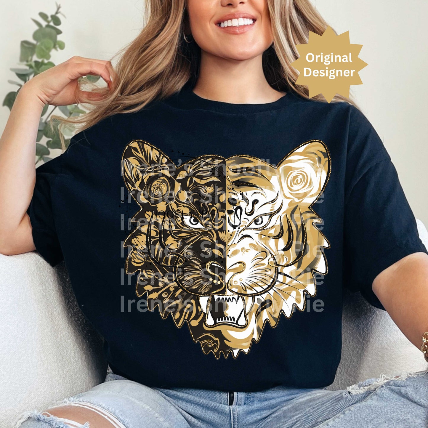 Tiger Black And Gold PNG, Floral Tiger PNG, Team Mascot PNG