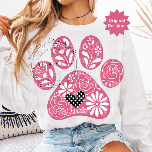 Valentine's Floral Dog Paw PNG - My Dog Is My Valentine T-Shirt Design PNG