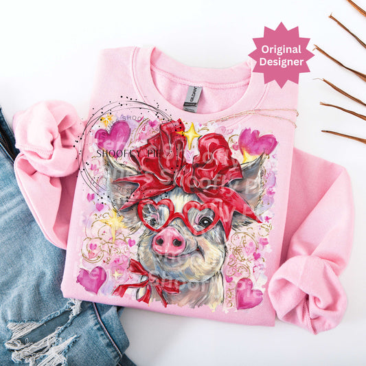 Valentine's Pig Hand Painted PNG, Happy Valentine's Day PNG, XOXO Valentine's Day Pig Design