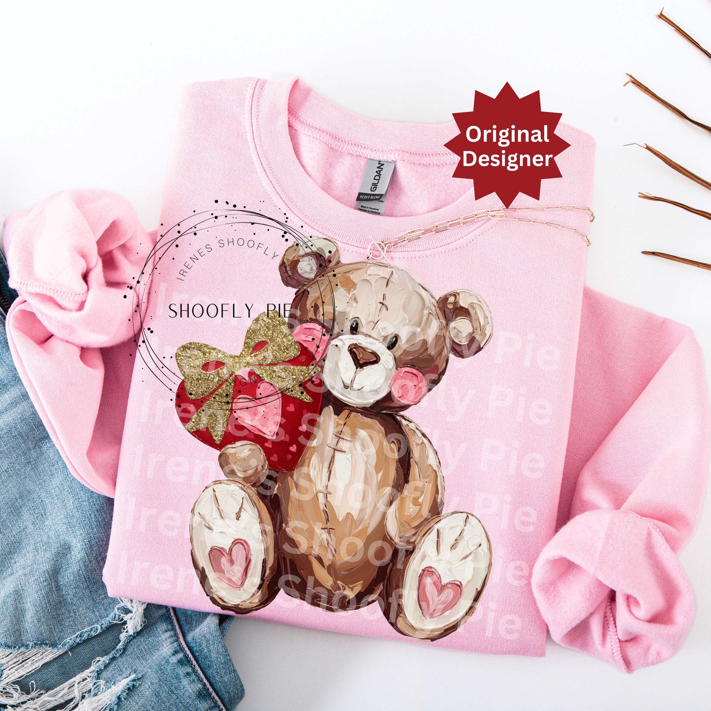 Coquette Valentine's Day Boy Teddy Bear Design Png