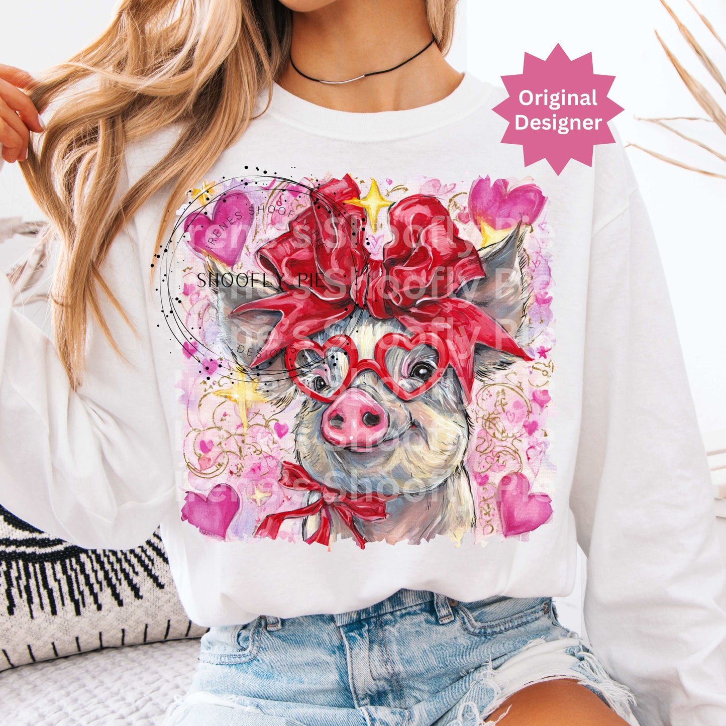 Valentine's Pig Hand Painted PNG, Happy Valentine's Day PNG, XOXO Valentine's Day Pig Design