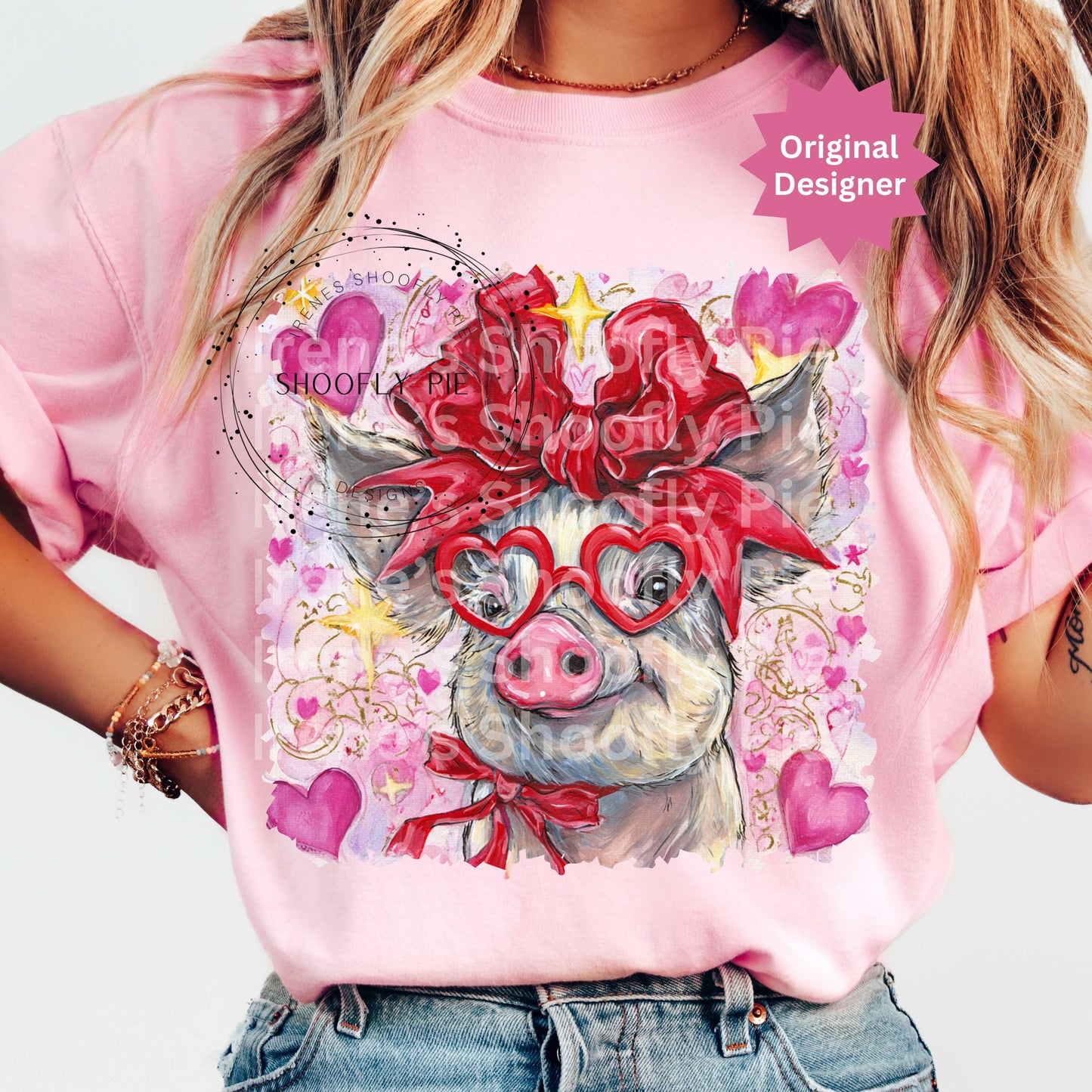 Valentine's Pig Hand Painted PNG, Happy Valentine's Day PNG, XOXO Valentine's Day Pig Design