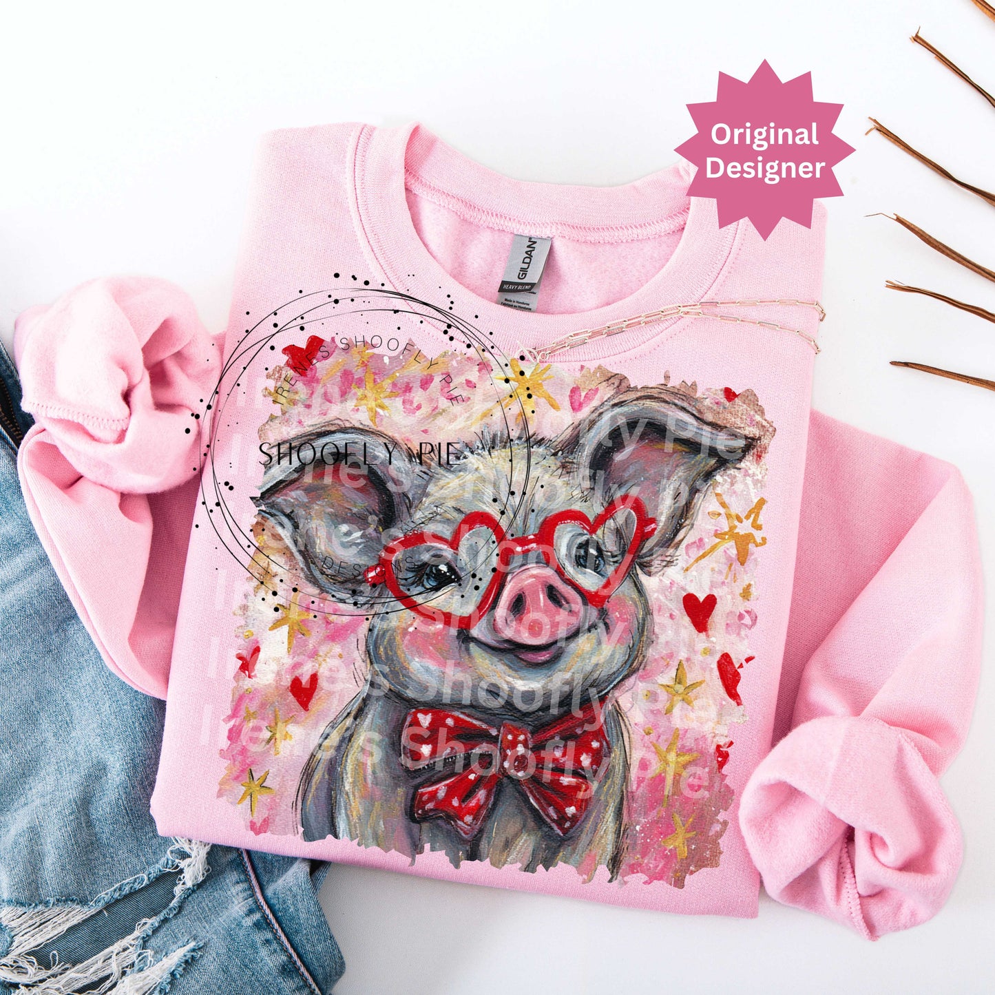 Happy Valentine's Day Pig PNG, XOXO Valentine's Day PNG, Hand Painted Pig PNG