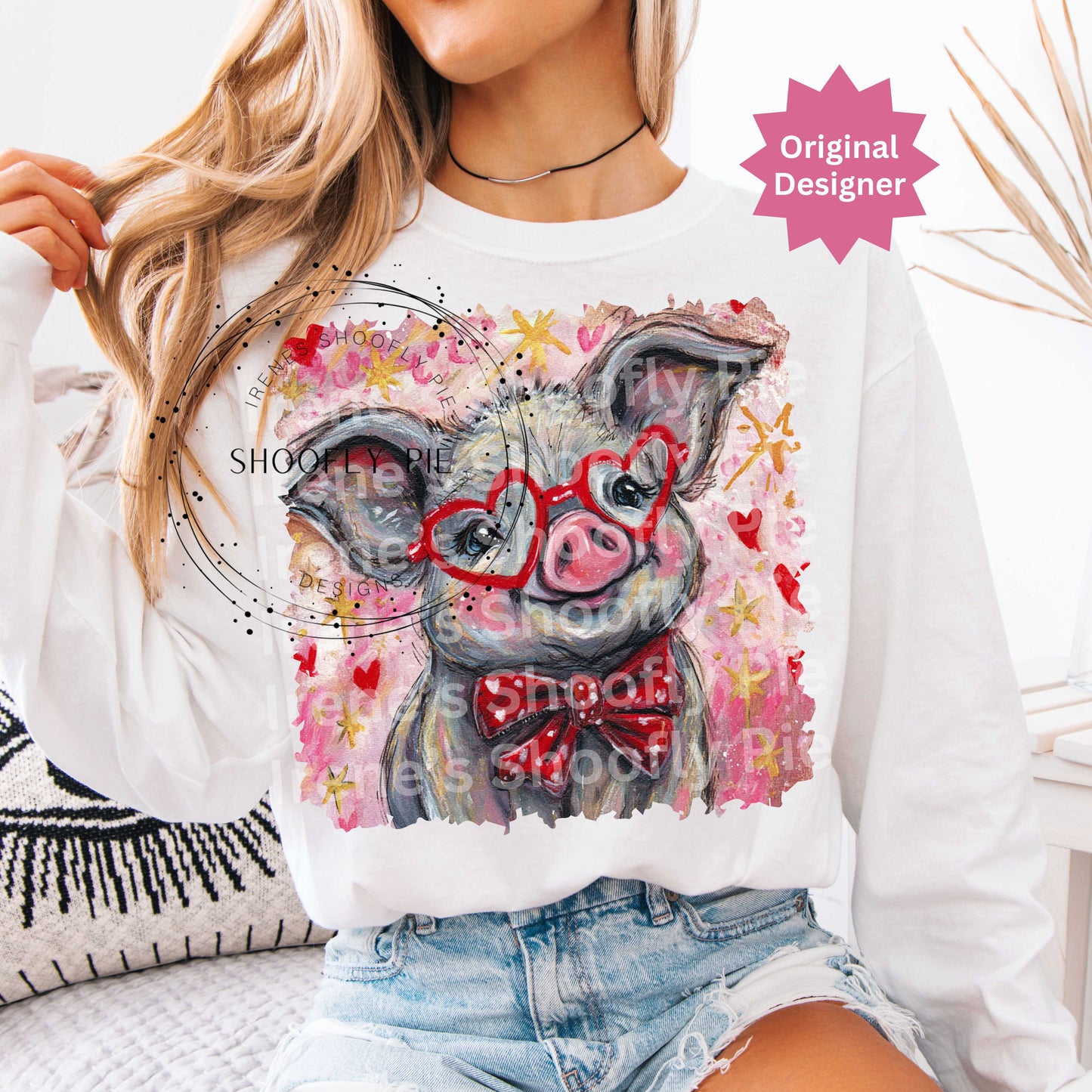 Happy Valentine's Day Pig PNG, XOXO Valentine's Day PNG, Hand Painted Pig PNG