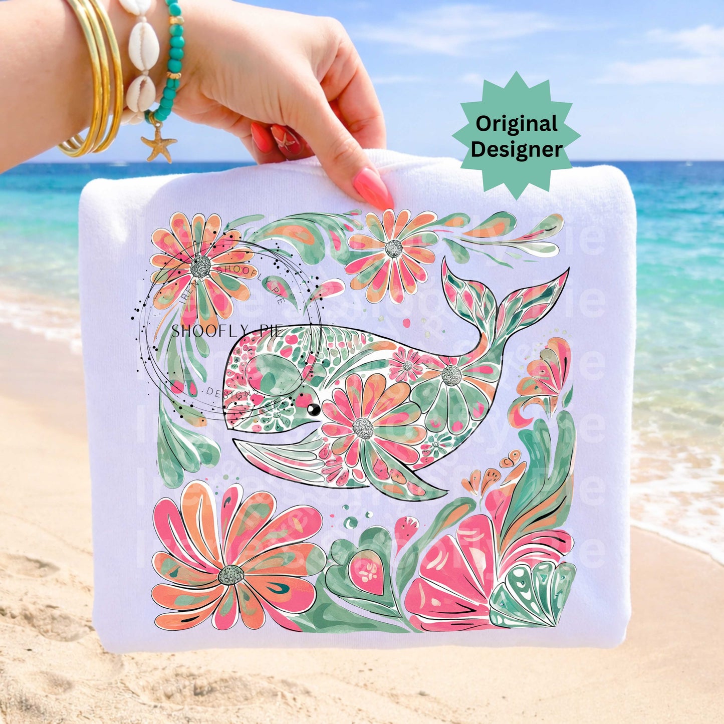 Summer Floral Whale PNG