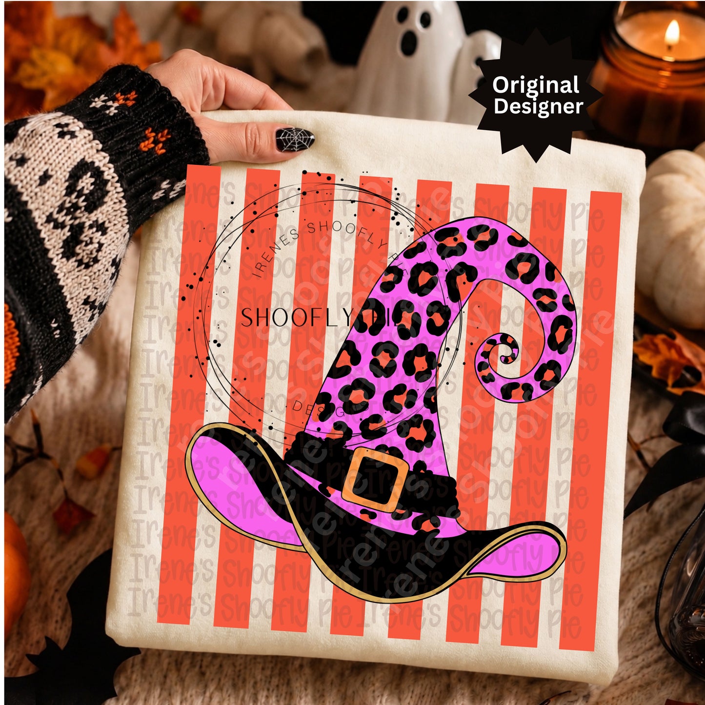 Leopard Print Striped Halloween Witch Hat PNG