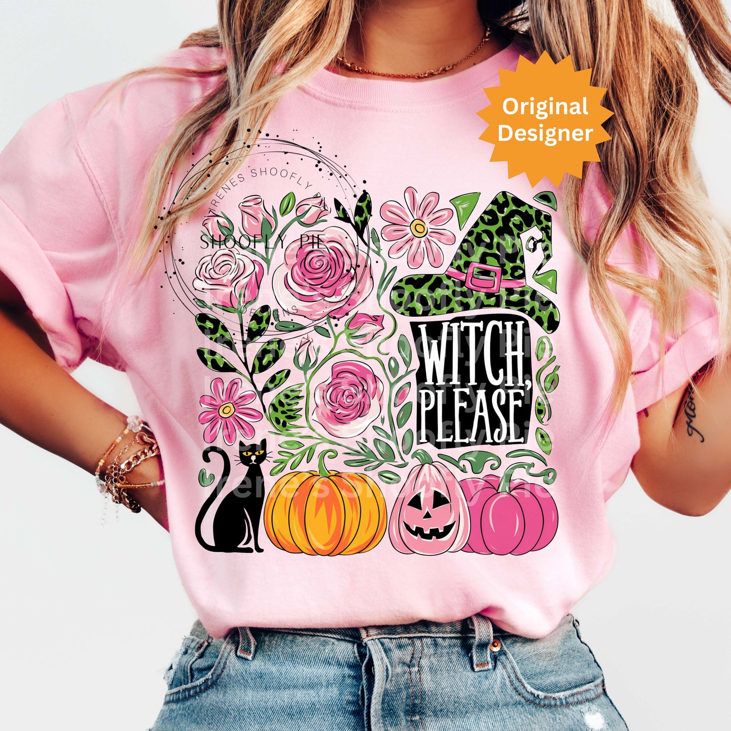 Floral Halloween Witch Please PNG