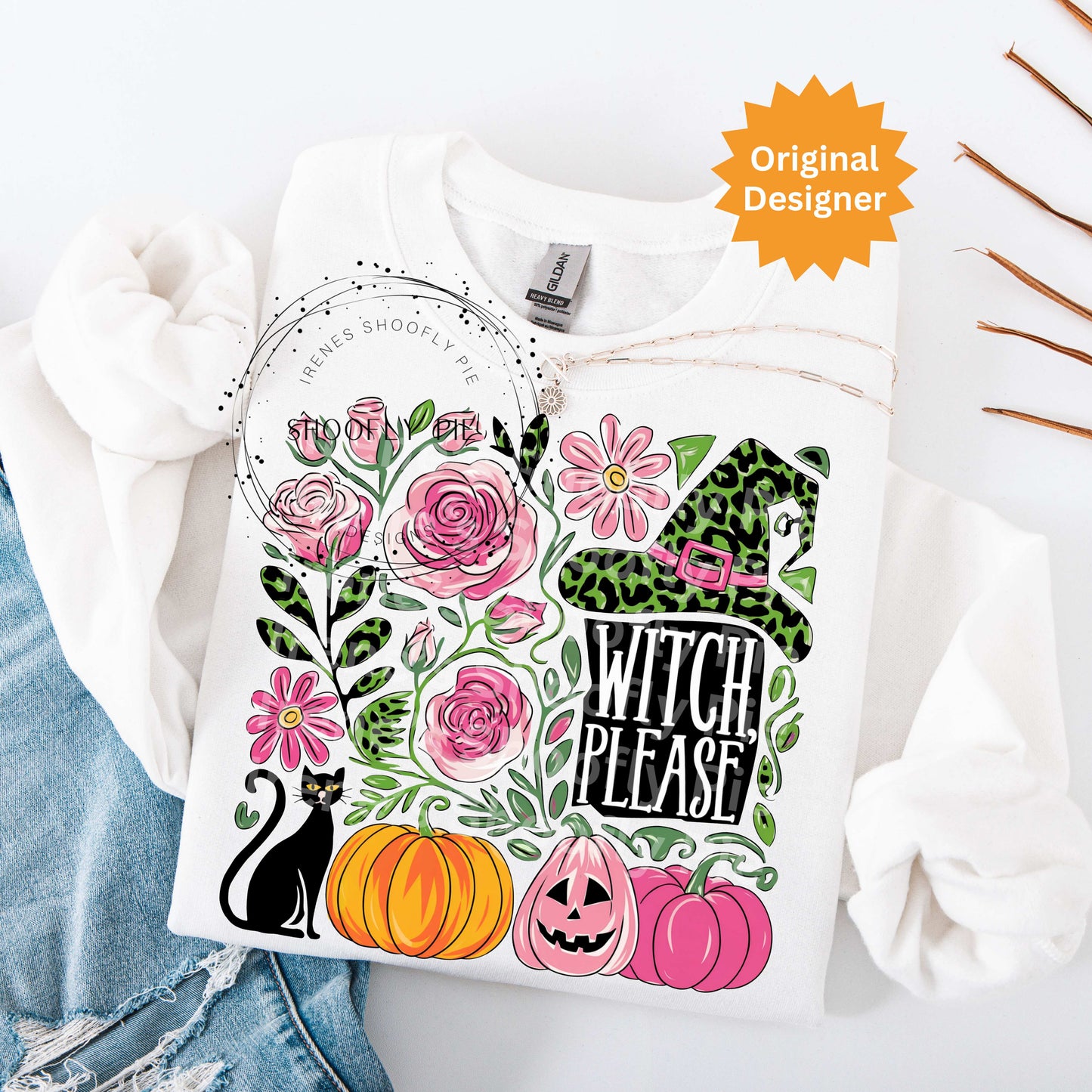 Floral Halloween Witch Please PNG
