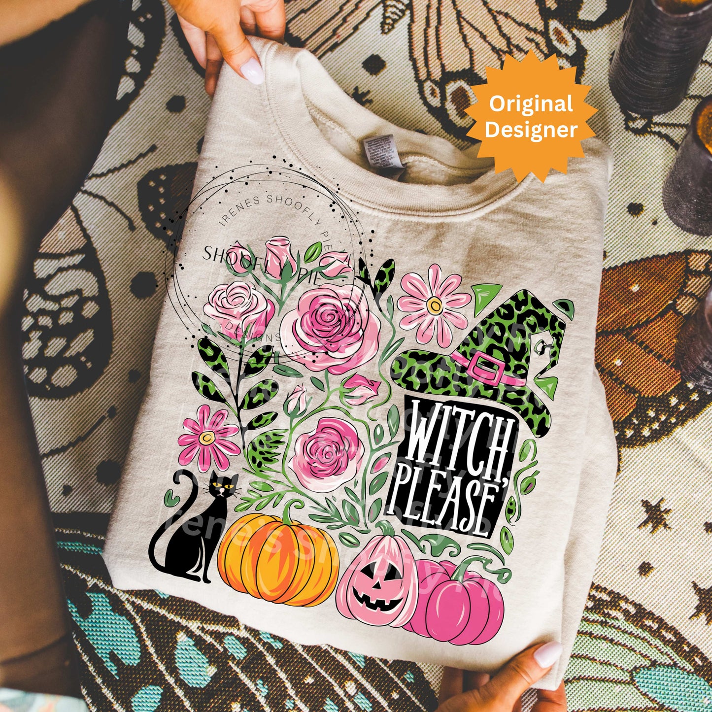 Floral Halloween Witch Please PNG