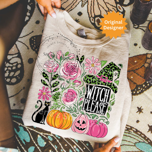 Floral Halloween Witch Please PNG